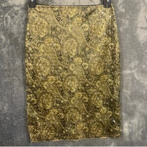 VTG 90s Zoom Paisley Print/Sequined accents pencil skirt Large Olive USA Made!